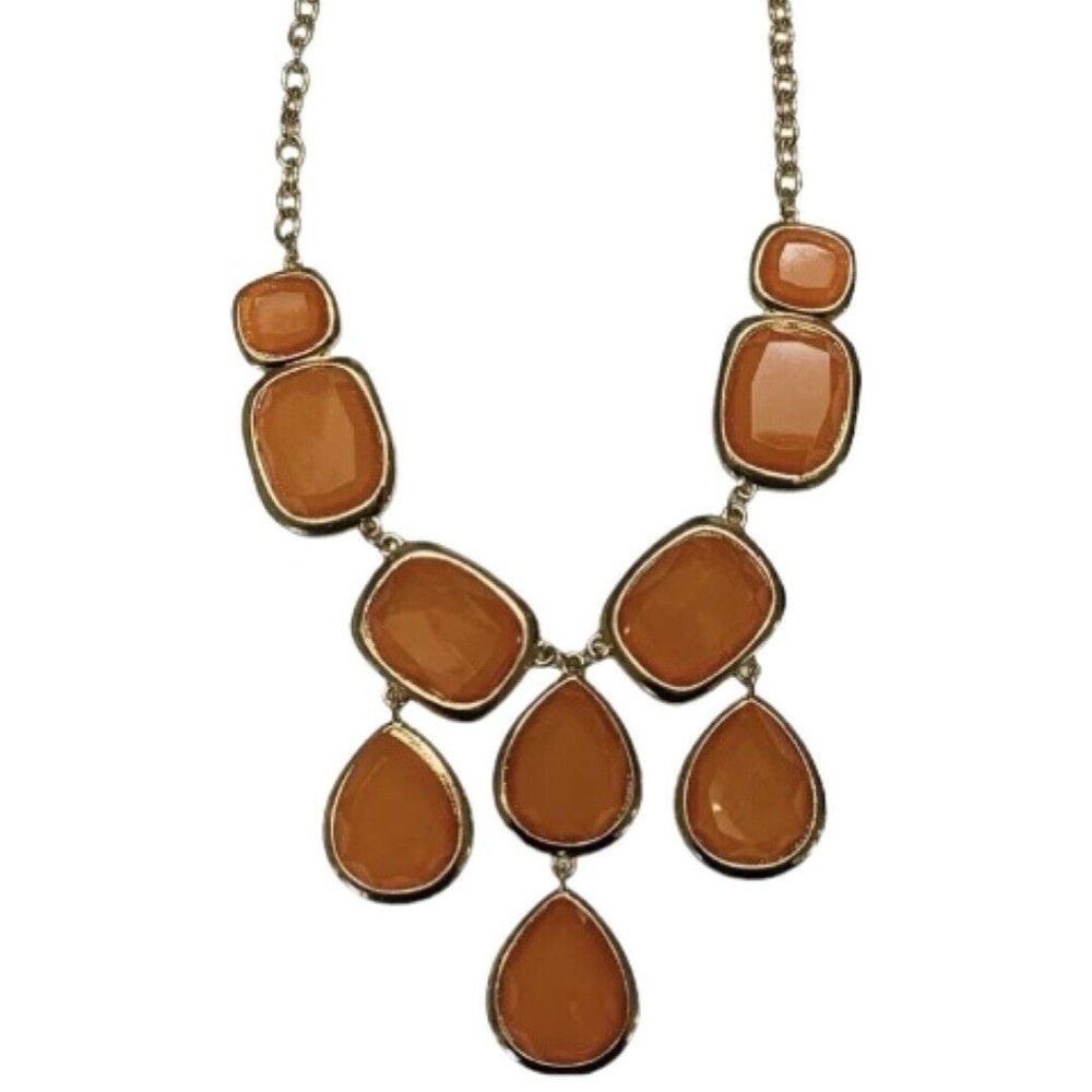 Womens Burnt Orange Faceted Tear Drop Chandelier Vintage Statement Necklace 22”